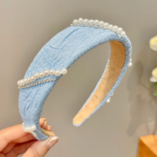 Mesh Pearl Small Flower Blue Color Face Wash Hair Bands Female