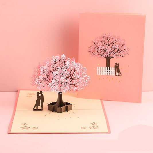3D Laser Cut Handmade Sakura Kissing Lover Paper Invitation Greeting Card