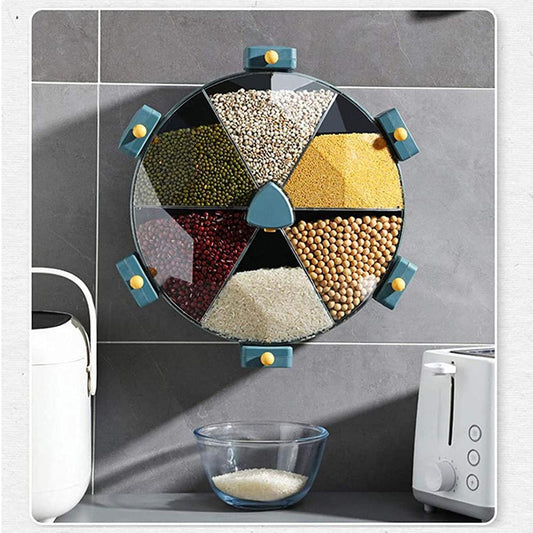 Wall-Mounted Grain Dispenser Compartments Dry Food Dispenser Rotating Cereal For Kitchen Gadget