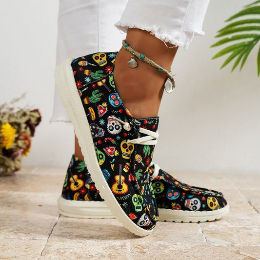 Women's Large Size Canvas Shoes Printed Casual Shoes