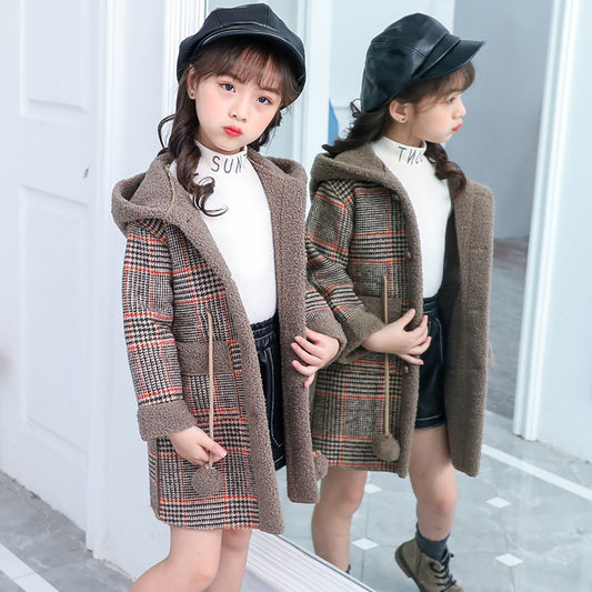 new foreign gas plus velvet jacket thick medium and large children Korean version of the coat woolen coat
