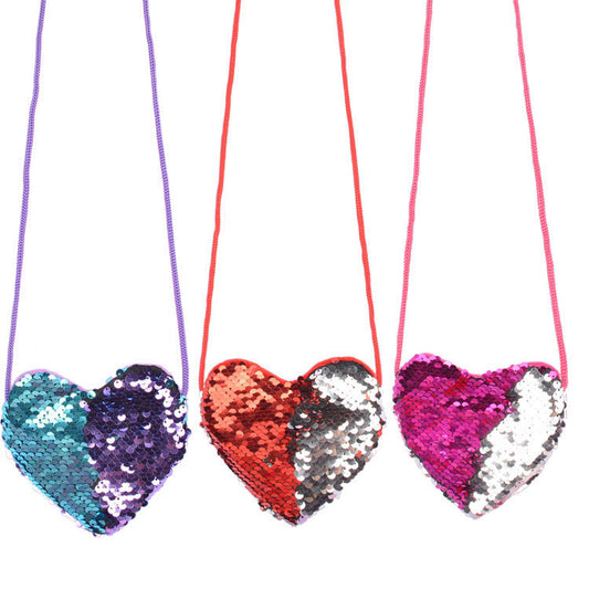 Sequined lanyard bag love children's coin purs