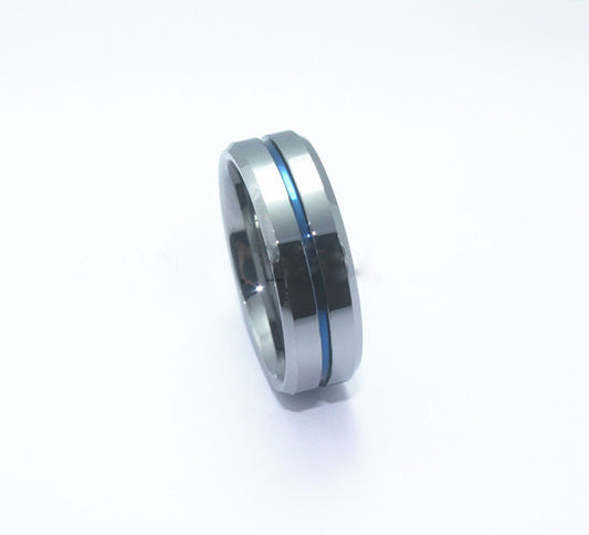 8mm wide silver blue tungsten gold ring