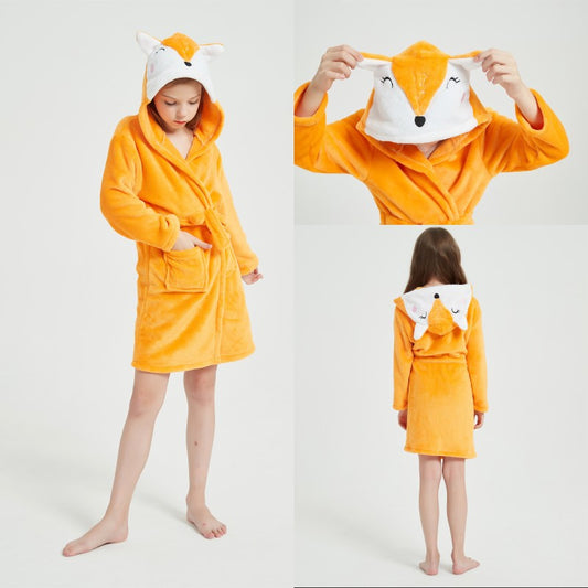 Children's Flannel Cartoon Hooded Homewear Nightgown