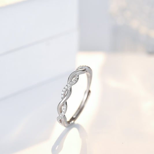 S925 Sterling Silver Twist Micro Inlaid Zircon Exquisite Adjustable Fashion Female Korean Style Ring