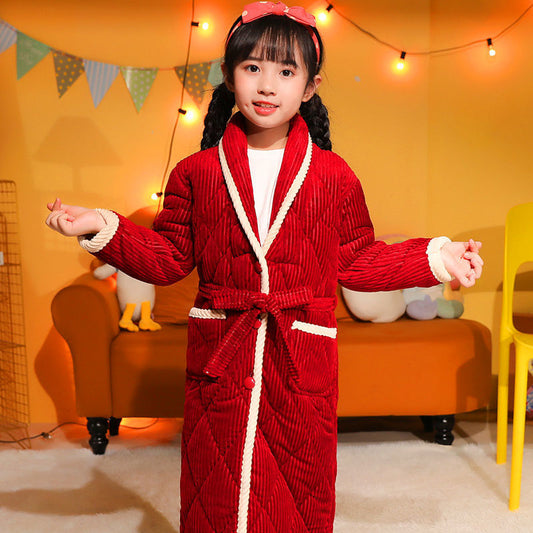 Coral Fleece Quilted Bathrobe For Baby Kids