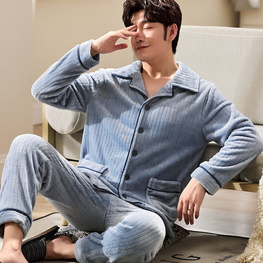 Pajamas Men's Long-sleeved Flannel Warm Men's Pajamas Plus Size