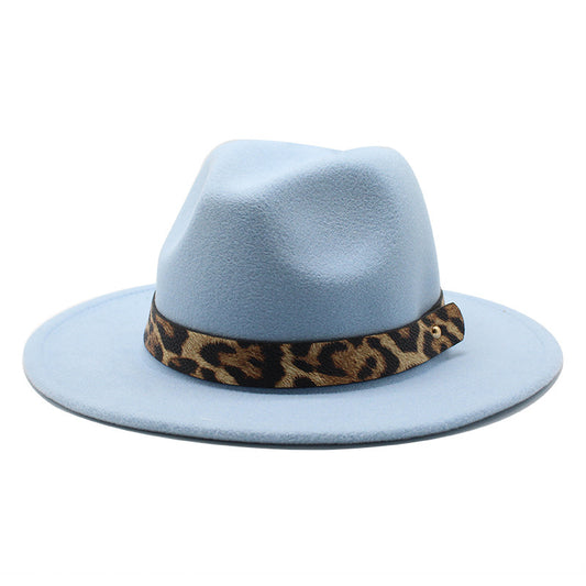 Men's Fashion Leopard Print Woolen Big Brim Top Hat