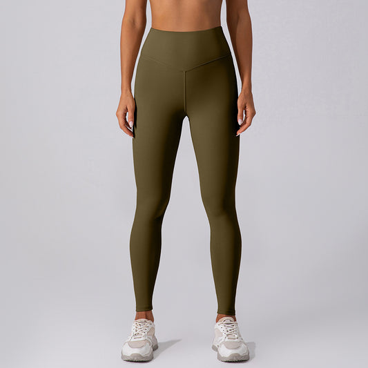 Nude Feel Belly Contracting Hip Raise High Waist Fitness Pants Outer Wear Running Exercise Pants Women
