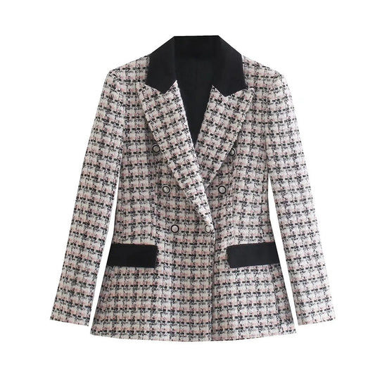 Color Collision Design Suit Jacket Autumn And Winter New Polo Collar Texture Mid-length Coat