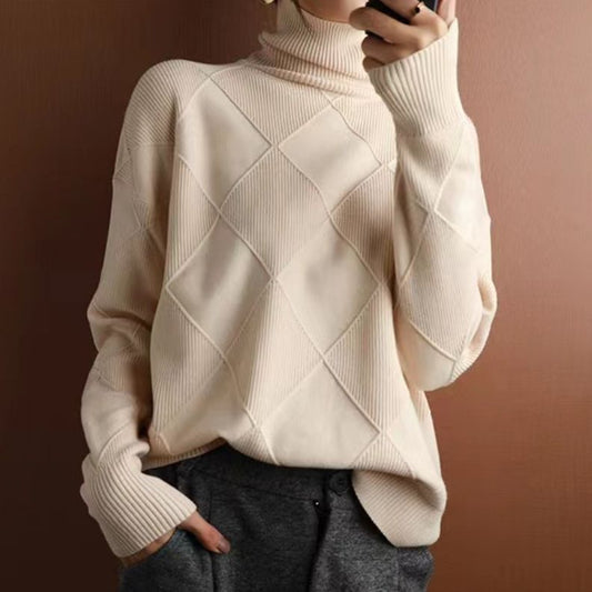Women's Turtleneck Three-dimensional Rhombus Sweater
