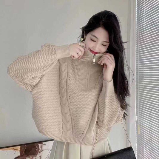 Women's Cashmere Turtleneck Zipper Pullover Sweater