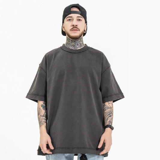 Heavyweight Washed Solid Color Dropped T-Shirt For Men