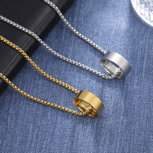 Titanium Steel Gold Plating Cutting Width Ring Pendant Necklace
