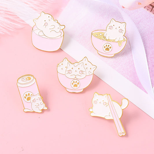 Kitty Brooch Bowl Cat Badge Golden M Badge Clothing Accessories Corsage Small Collar Pin