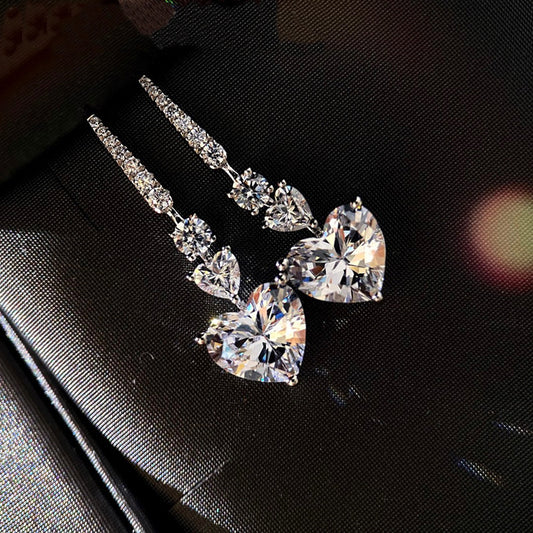 Pt950 Plated High Carbon Diamond Romantic Love Pendant Earrings Women