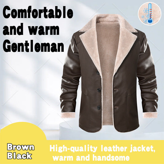 Thick Fleece Fur Integrated Warm Suit Leather Label Leather Jacket Coat