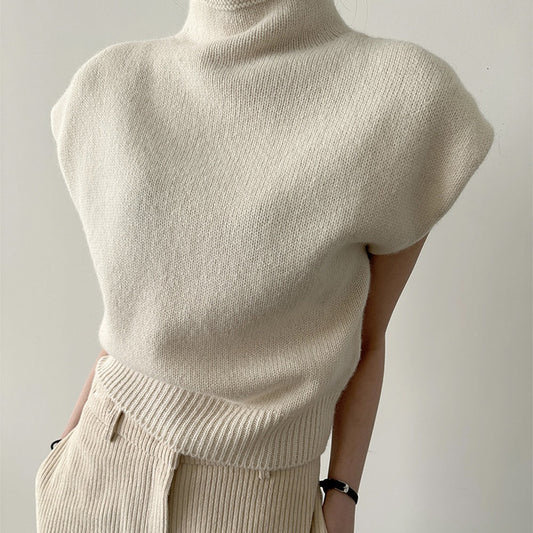 High Collar Loose All-matching Sleeveless Knitwear Sweater Top Women
